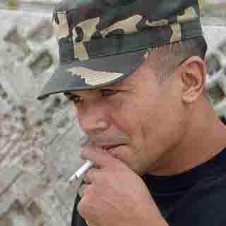 soldier smoking a cigarette